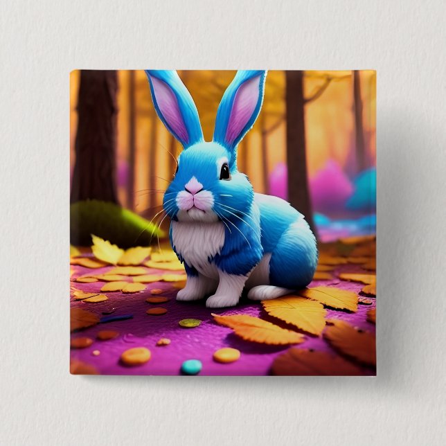 Cute Sitting Blue Bunny Portrait  15 Cm Square Badge (Front)