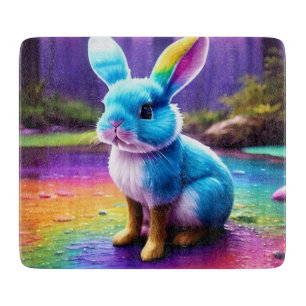 Cute Sitting Blue Bunny Portrait Cutting Board