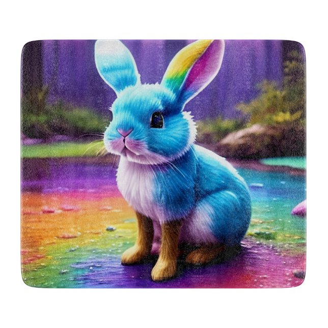 Cute Sitting Blue Bunny Portrait  Cutting Board (Front)