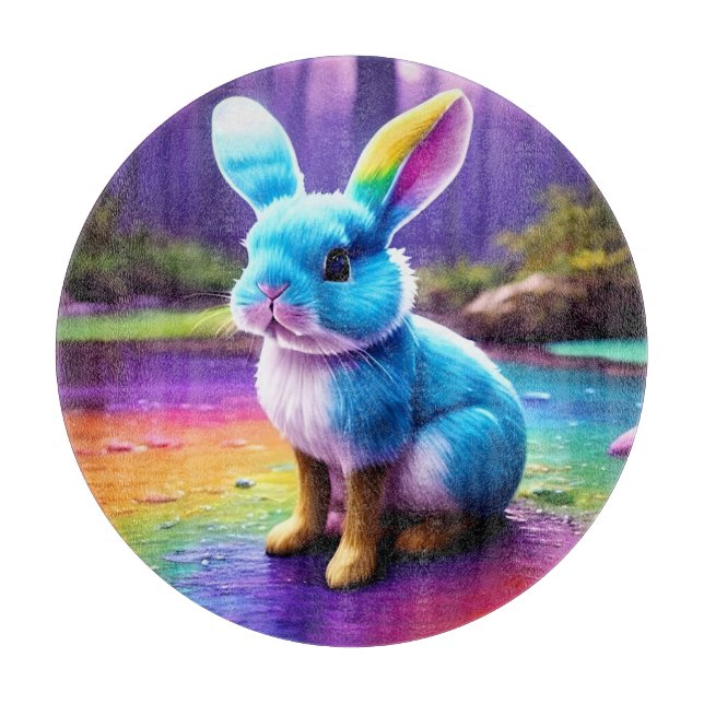 Cute Sitting Blue Bunny Portrait  Cutting Board (Front)