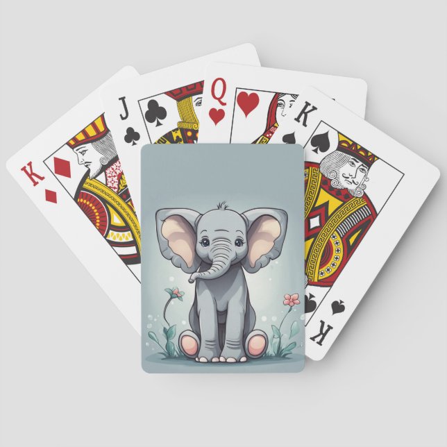 Cute sitting elephant playing cards (Back)