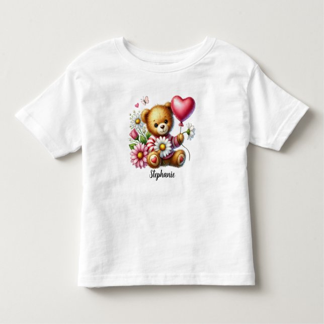 Cute Sitting Teddy Bear Valentines Day  Toddler T-Shirt (Front)
