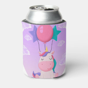 Cute Sitting Unicorn and Balloons Lilac Can Cooler