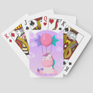 Cute Sitting Unicorn and Balloons Lilac Playing Cards