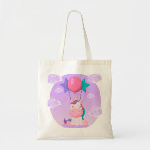 Cute Sitting Unicorn and Balloons Lilac Tote Bag