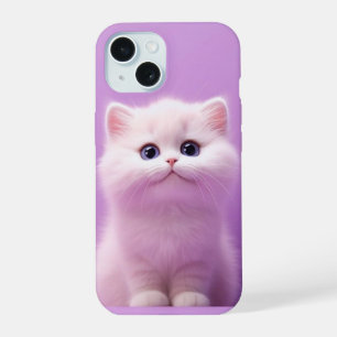 Cute Sitting White Cat iPhone 15 Case