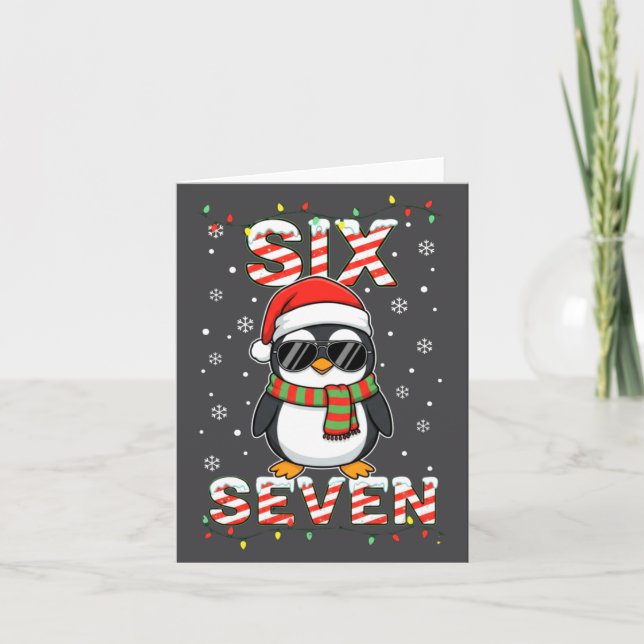 Cute Six Seven 67 Penguin Kids Christmas Holiday L Card (Front)
