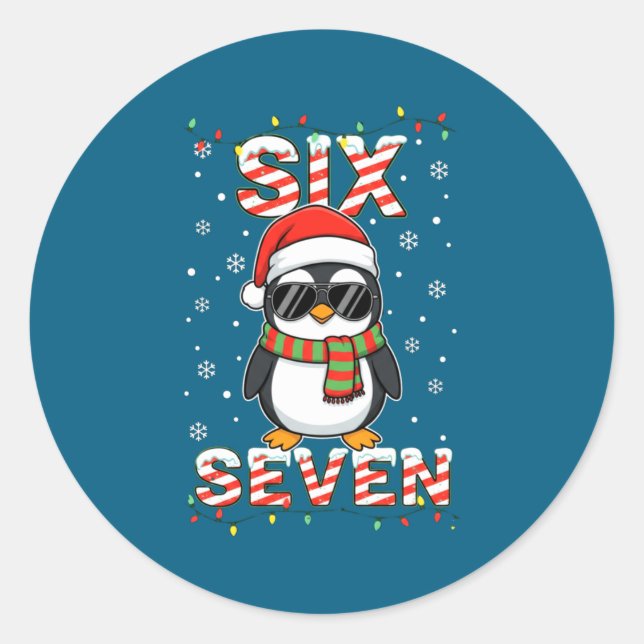 Cute Six Seven 67 Penguin Kids Christmas Holiday L Classic Round Sticker (Front)