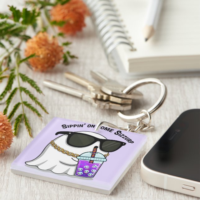 Cute Sizzurp Ghost Keychain – Funny Kawaii Ghost C (Front Right)