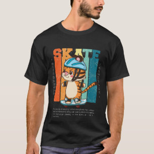 Cute Skate Tiger Retro Vintage Kids Skateboard Tee