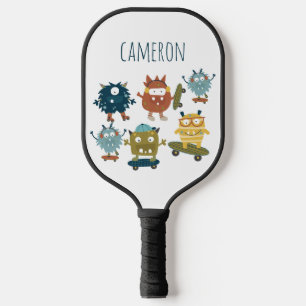 Cute Skateboard Monsters Personalised Name Pickleball Paddle