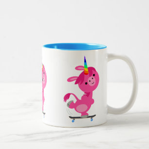 Cute Skateboarding Cartoon Unicorn Two-Tone Coffee Mug