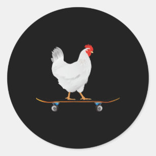Cute Skateboarding Chicken Funny Skateboard Chicke Classic Round Sticker