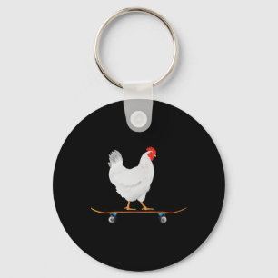 Cute Skateboarding Chicken Funny Skateboard Chicke Key Ring
