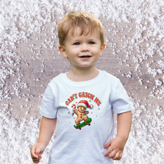 Cute Skateboarding Gingerbread Man Christmas Toddler T-Shirt (Creator Uploaded)