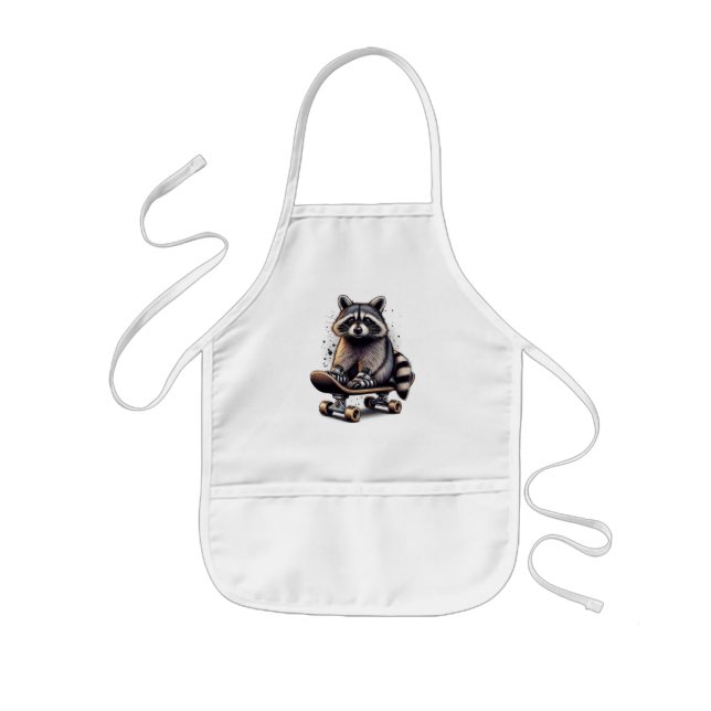 Cute Skateboarding Racoon Fun Animal Nature Art Kids Apron (Front)