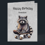 Cute Skateboarding Racoon Grandson Birthday Card<br><div class="desc">Cute Skateboarding Racoon Fun Animal Nature Art.  Great birthday gift Wishing you Grandson a gnarly birthday</div>
