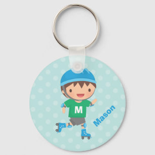 Cute Skater Boy Roller Skating Key Ring