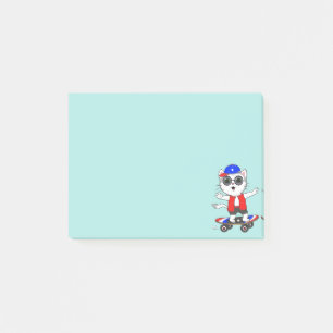 Cute Skater Cat on Light Teal Blue Post-it Notes