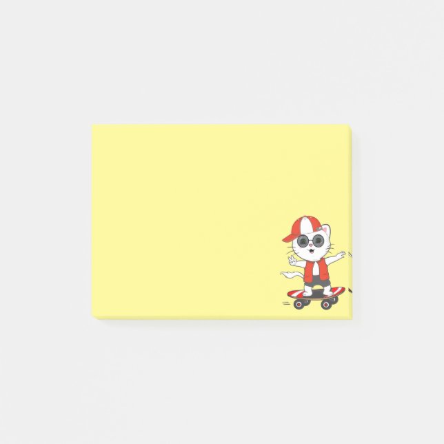 Cute Skater Cat on Yellow Post-it Notes (Front)