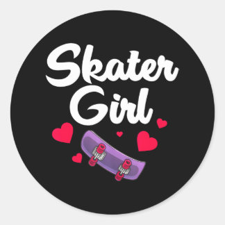 Cute Skater Girl Skate Skateboarding Lover Women Classic Round Sticker