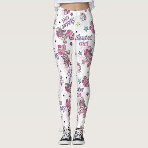Cute Skater Girl Unicorn Roller Skate Pattern Leggings