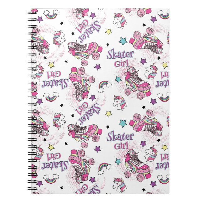 Cute Skater Girl Unicorn Roller Skate Pattern Notebook (Front)