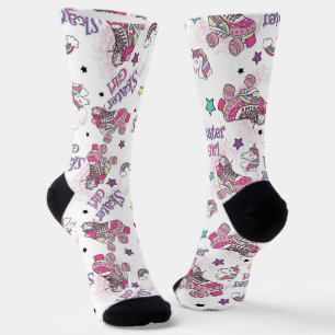 Cute Skater Girl Unicorn Roller Skate Pattern Socks
