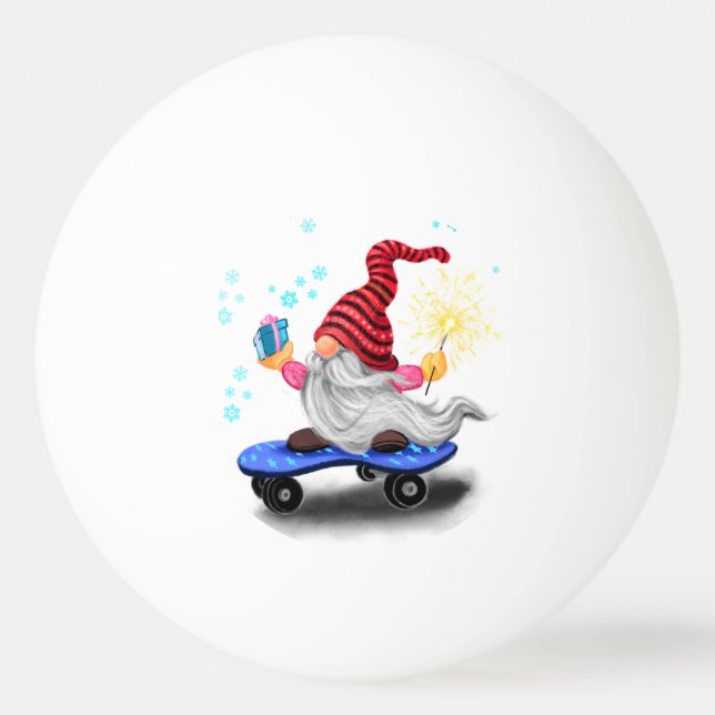 Cute Skater Gnome Christmas Ping Pong Ball (Front)