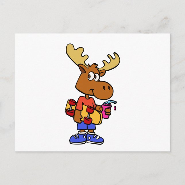 Cute Skater moose | choose background colour Postcard (Front)