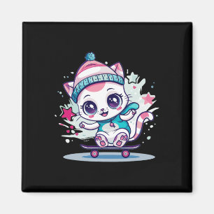 Cute Skating Cat I Skateboard For Men Women Kids Magnet