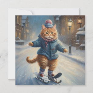 Cute Skating Meowy Christmas Cat Lover  Holiday Card