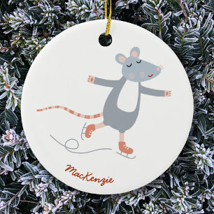 Cute Skating Mouse Personalized Ceramic Ornament