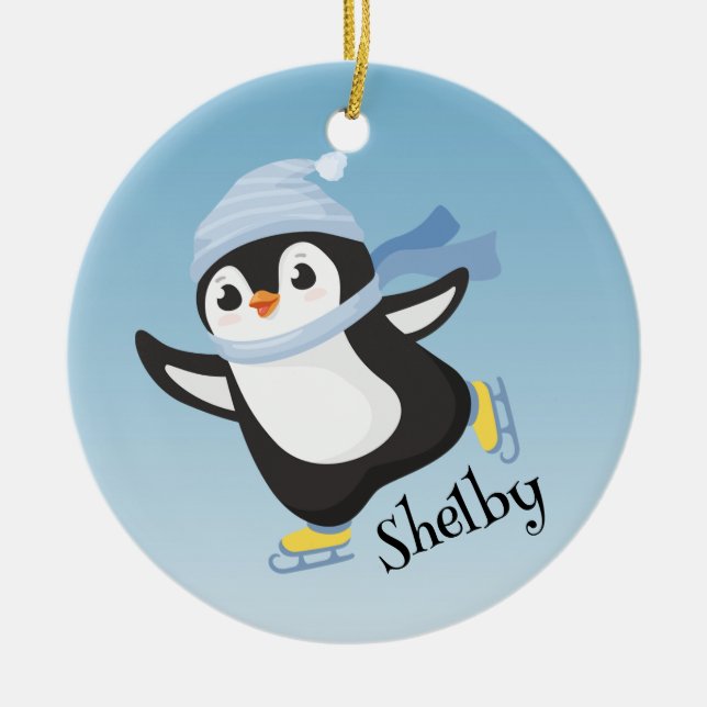 Cute Skating Penguin Ornament (Front)
