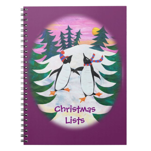 Cute Skating Penguins Notebook to Personalise (Front)