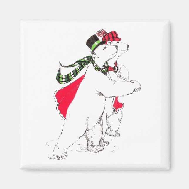Cute Skating Polar Bears Christmas Holiday Magnet (Front)