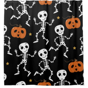 Cute Skeleton And Pumpkin Pattern Shower Curtain