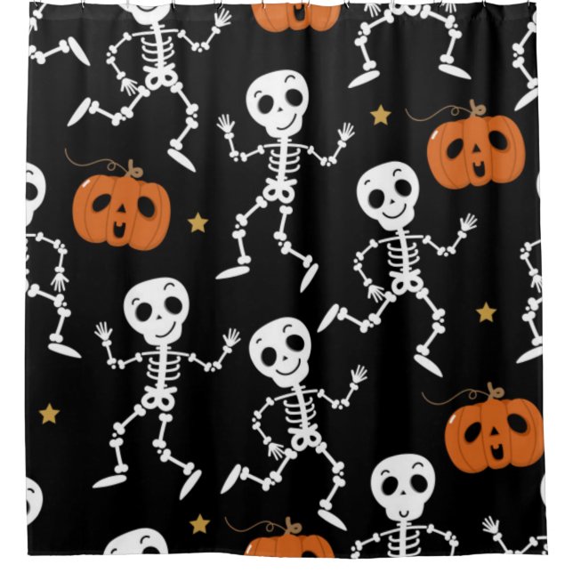 Cute Skeleton And Pumpkin Pattern Shower Curtain (Front)
