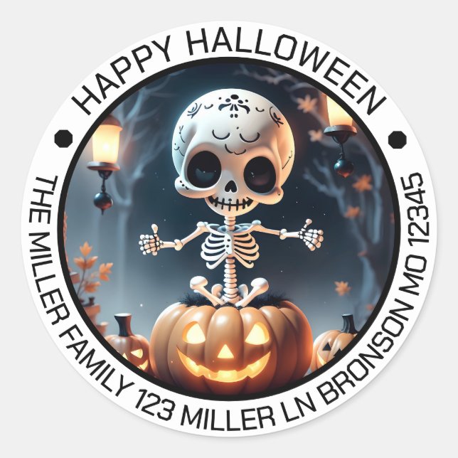 Cute Skeleton and Pumpkins Envelope Seal (Front)
