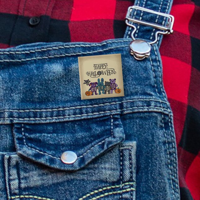 Cute Skeleton Animals and Pumpkins Halloween 15 Cm Square Badge (Creator Uploaded)