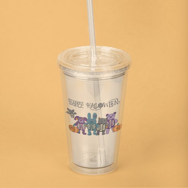 Cute Skeleton Animals and Pumpkins Halloween Acrylic Tumbler (Creator Uploaded)