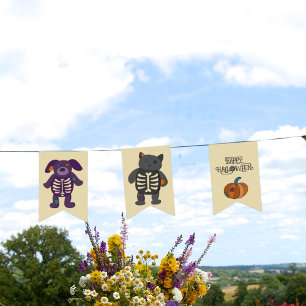 Cute Skeleton Animals and Pumpkins Halloween Party Bunting