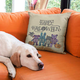 Cute Skeleton Animals and Pumpkins Halloween Party Cushion