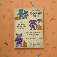 Cute Skeleton Animals and Pumpkins Halloween Party