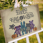 Cute Skeleton Animals and Pumpkins Halloween Poster<br><div class="desc">This Halloween poster is brimming with cuteness. It features illustrations of cute stuffed animals with some of their skeletons showing for a slightly spooky look along with some patched plush pumpkins. There’s a bat, a bear, a cat, a dog and a rabbit. The animals and pumpkins are in shades of...</div>
