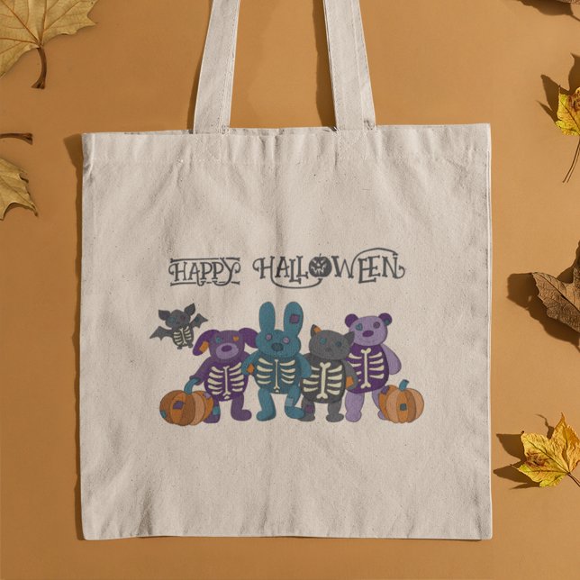 Cute Skeleton Animals and Pumpkins Halloween Tote Bag (Creator Uploaded)