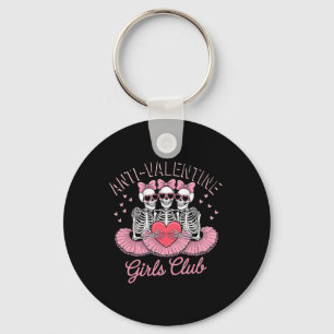 Cute Skeleton Anti Valentine Girls Club Funny Vale Key Ring
