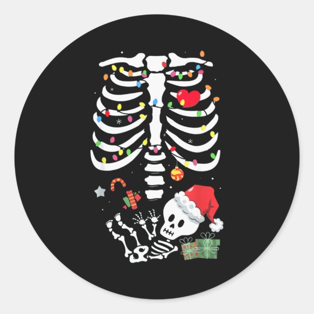 Cute Skeleton Baby Xmas Maternity Mom Pregnancy Ch Classic Round Sticker (Front)