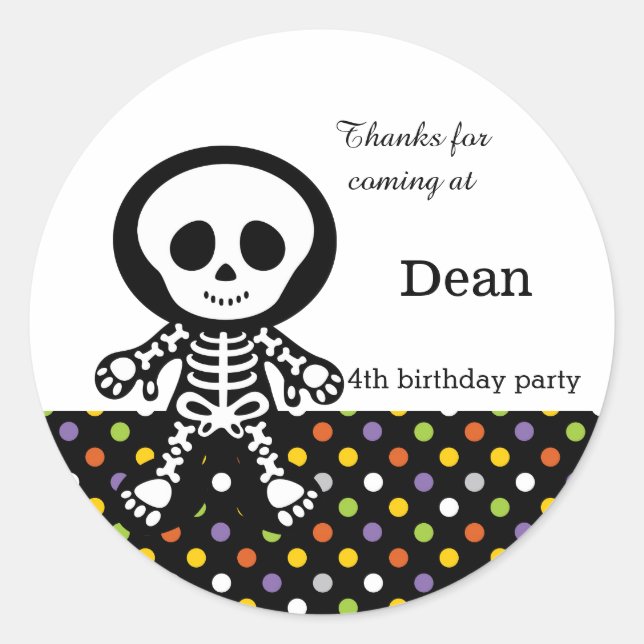 Cute skeleton boy classic round sticker (Front)