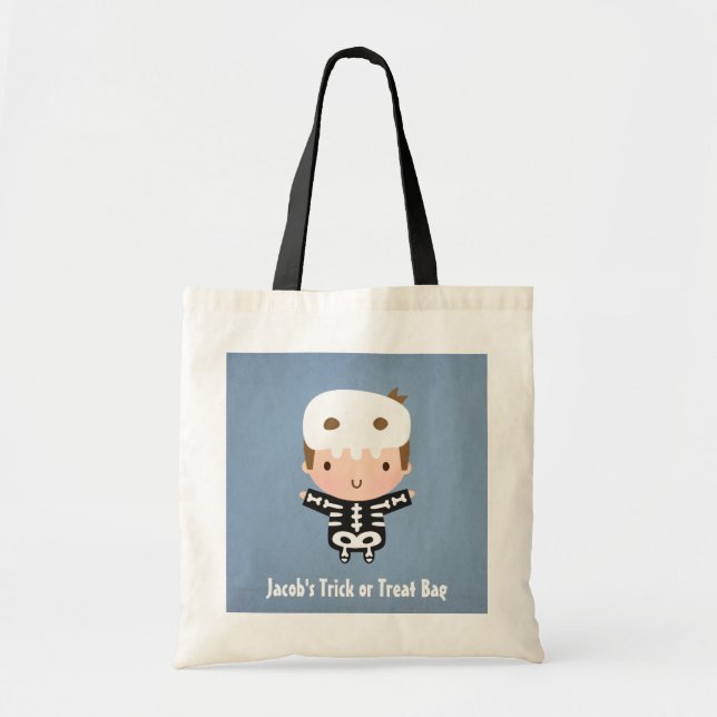 Cute Skeleton Boy Trick or Treat Halloween Tote (Front)